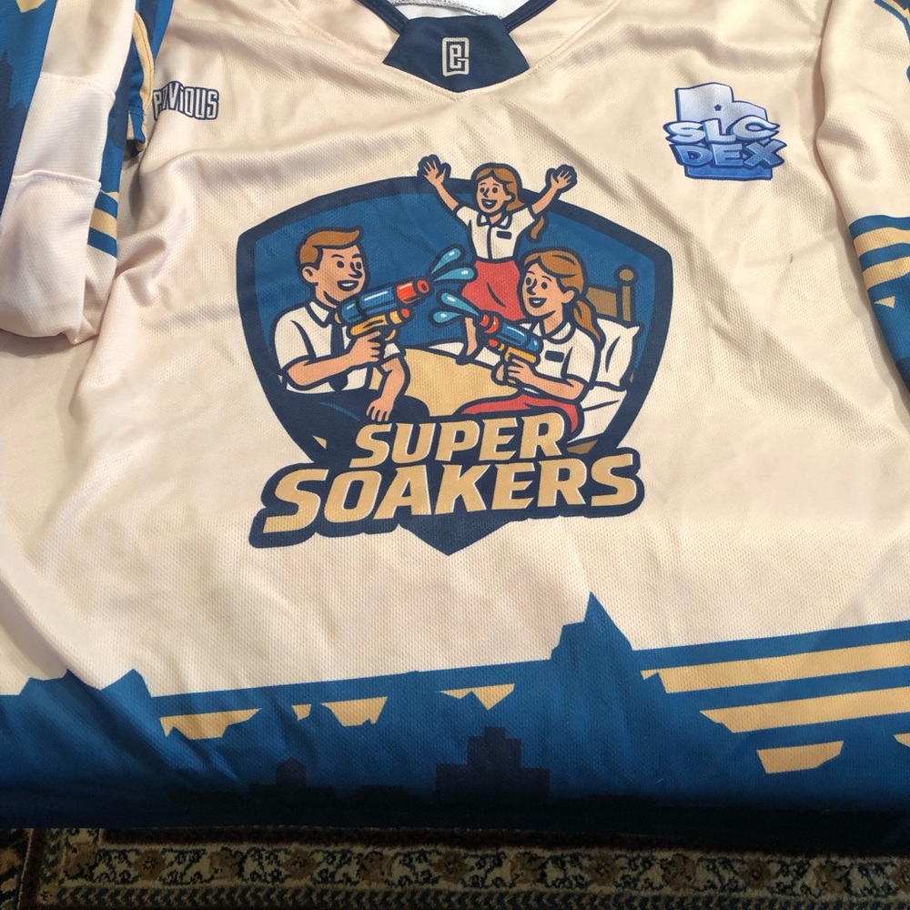 Super Soakers Men's Jersey - Blue and Cream hockey jersey Sox shell